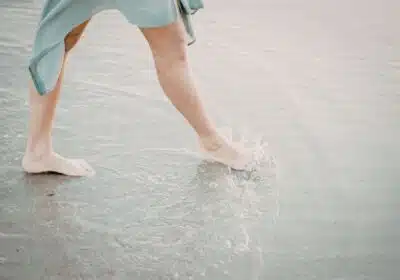 Giant step into water faith in motion